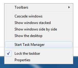 Starting Windows Task Manager taskbar rightclick